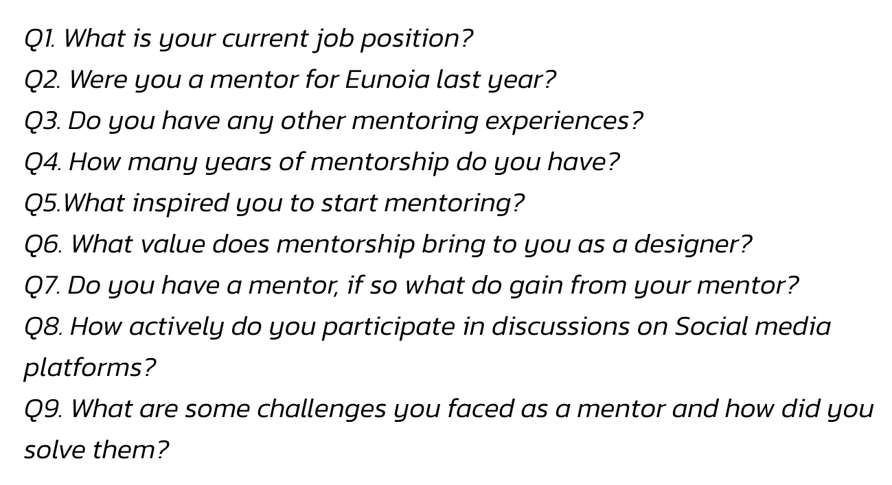 List of questions that were added to the survey